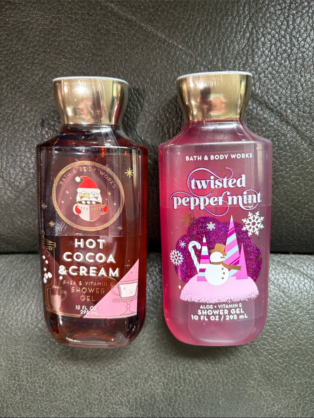 Bath and body winter shower gel in hot cocoa and cream and twisted peppermint